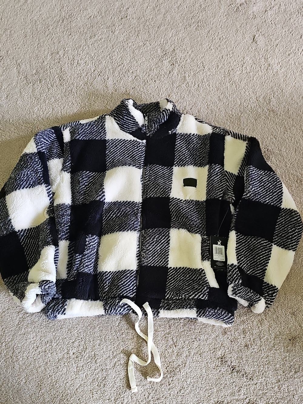 Hurley Black & White Buffalo Check Fleece Zip-up Jacket